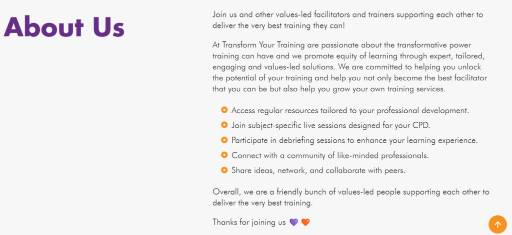 Transform your Training about us page.